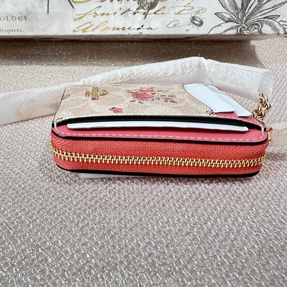Coach Zip Card Case In Signature Canvas With Floral Print CAU45 IM Sand Multi - Picture 8 of 13